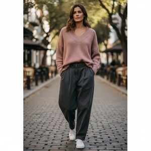 Sz S Sablyn Dusty Rose Mohair Wool Blend V Neck Slouchy Sweater NWOT $975 MSRP